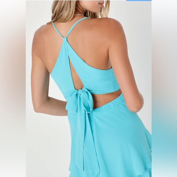 NWT Lulus Tier and Now Blue Tie-Back Tiered Maxi Dress - Picture 5 of 5